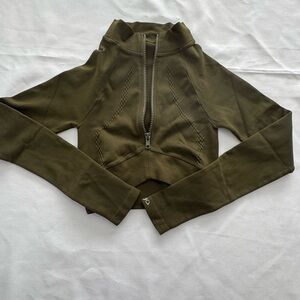 Olive Seamless Zip Crop Jacket Top Athletic Stretch